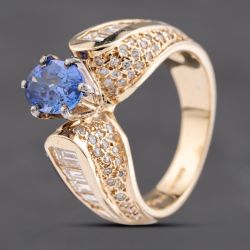 Second Hand 14ct Yellow Gold Tanzanite & 1.25ct Diamond Dress Ring 43411029