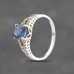Second Hand 9ct White Gold Tanzanite & 0.14ct Brilliant Cut Diamond Cluster Ring 43411033