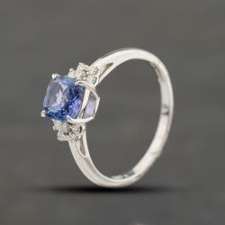 Second Hand 18ct White Gold 1.00ct Tanzanite & 0.12ct Brilliant Cut Diamond Cluster Ring 43411035
