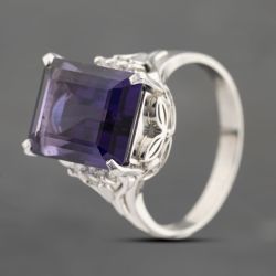Second Hand Platinum Amethyst & 0.08ct Diamond Rectangular Dress Ring 43421008