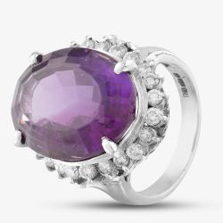 Second Hand Platinum 12.00ct Amethyst & 0.78ct Brilliant Cut Diamond Large Oval Cluster Ring 434215732