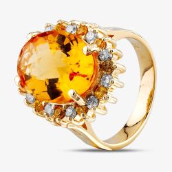 Second Hand 14ct Yellow Gold 7.68ct Citrine & Brilliant Cut Diamond & 0.55ct Yellow Sapphire Oval Cluster Ring 4343009
