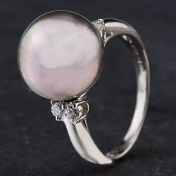 Second Hand Platinum 0.17ct Tahiti Pearl Diamond Set Shoulders Dress Ring 4344008
