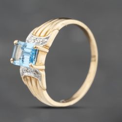 Second Hand 9ct Yellow Gold 1.00ct Blue Topaz & 0.03ct Diamond Dress Ring 43451022