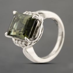 Second Hand Platinum 8.04ct Green Tourmaline & 0.16ct Diamond Rectangular Dress Ring 43461003