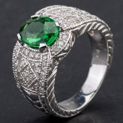 Second Hand 14ct White Gold Stunning Oval 2.05ct Tsavorite Garnet & 0.53ct Diamond Deco Style Ring 4347002