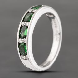 Second Hand 14ct White Gold 0.62ct Tsavorite Garnet & 0.12ct Diamond Half Eternity Ring 43471004