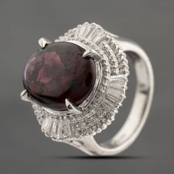 Second Hand Platinum 8.54ct Cabochon Cut Garnet & 1.13ct Diamond Cluster Ring 43471009