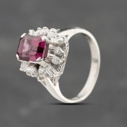 Second Hand Platinum 2.25ct Garnet & 0.56ct Diamond Rectangular Cluster Ring 43471011