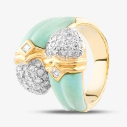 Second Hand 18ct Yellow Gold Turquoise & 0.62ct Diamond Crossover Dress Ring 43491000