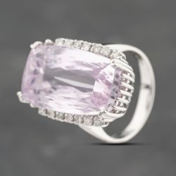 Second Hand Platinum 24.5ct Kunzite & 0.28ct Diamond Oblong Cushion Shape Cluster Ring 43501000