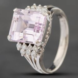 Second Hand Platinum Certificated 5.91ct Kunzite & 0.23ct Brilliant Cut Diamond Rectangular Dress Ring 43501007
