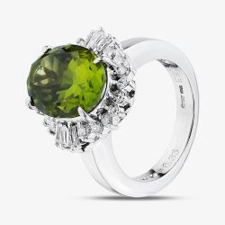 Second Hand Platinum 6.33ct Peridot & 0.63ct Diamond Oval Cluster Ring 43541006