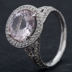 Second Hand 18ct White Gold Diamond Morganite Cluster Ring 4355002