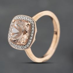 Second Hand 9ct Rose Gold 4.00ct Morganite & 0.15ct Diamond Cushion Shaped Cluster Ring 43551001