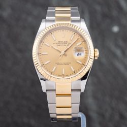 Second Hand Rolex Mens Datejust Gold Dial Silver Bracelet Watch 126233