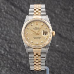 Second Hand Rolex Mens Datejust Gold Dial Two Colour Bracelet Watch 16233