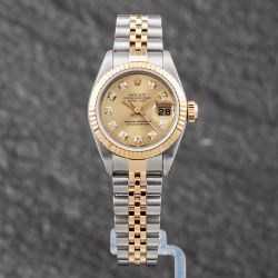 Second Hand Rolex Ladies Datejust Gold Dial Two Colour Bracelet Watch 69173