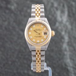 Second Hand Rolex Ladies Datejust Gold Dial Two Colour Bracelet Watch 79173