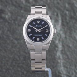 Second Hand Rolex Ladies Oyster Perpetual Black Dial Silver Bracelet Watch 177200