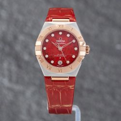 Second Hand OMEGA Ladies Constellation Red Leather Strap Watch 131.23.29.20.99.002