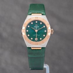 Second Hand OMEGA Ladies Constellation Diamond Green Leather Strap Watch 131.23.29.20.99.001