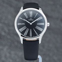 Second Hand OMEGA Ladies De Ville Tresor Black Leather Strap Watch 42817396001001