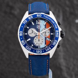 Second Hand TAG Heuer Mens Formula 1 Chronograph Gulf Special Edition Blue Leather Strap Watch CAZ101N.FC8243