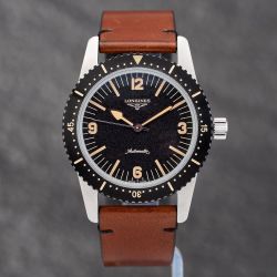 Second Hand Longines Mens Skin Diver Brown Leather Strap Watch L2.822.4.56.2