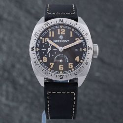 Second Hand Bremont Mens Terra Nova Turning Bezel Power Reserve Black Leather Strap Watch TN40-PWR-SS-BK-L-S