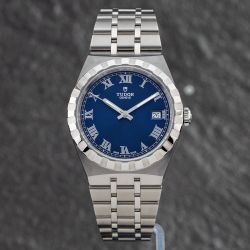 Second Hand Tudor Mens Royal Blue Dial Silver Bracelet Watch 28500