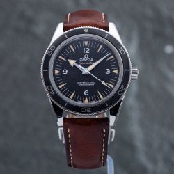 Second Hand OMEGA Mens Seamaster 300 Black Dial Brown Leather Strap Watch 23332412101002