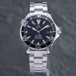 Second Hand OMEGA Mens Seamaster Black Dial Silver Bracelet Watch 22545000