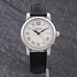Second Hand Montblanc Mens Star Silver Dial Leather Strap Watch 107114