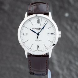 Second Hand Baume & Mercier Mens Classima Silver Dial Leather Strap Watch 10214
