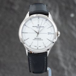 Second Hand Baume & Mercier Mens Clifton White Dial Leather Strap Watch 10569