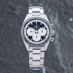 Second Hand Zenith Mens Chronomaster Black Dial Silver Bracelet Watch 03.3200.3600/21.M3200