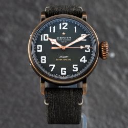 Second Hand ZENITH Mens Pilot Extra Special Green Leather Strap Watch 29.2430.679