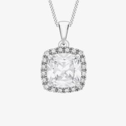 9ct White Gold Cubic Zirconia Cluster Square Pendant 5.63.6894