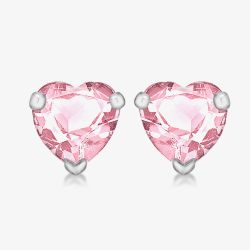 Sterling Silver Pink Crystal Heart Stud Earrings 8.57.7289