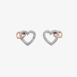 Hot Diamonds Silver & Rose Gold Plated Togetherness Open Heart Earrings DE606