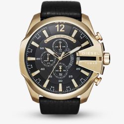 Diesel Mens Mega Chief Gold Plated Chronograph Strap Watch DZ4344