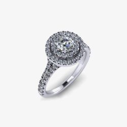 Platinum 0.77ct Diamond Dual-Shoulder Halo Cluster Ring (M) ENG5053