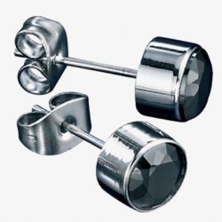 Fred Bennett Stainless Steel Black Cubic Zirconia Round Studs FB-E3795