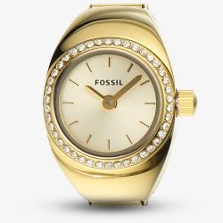 Fossil Ladies Gold Tone Diamond Bezel Ring Watch ES5319