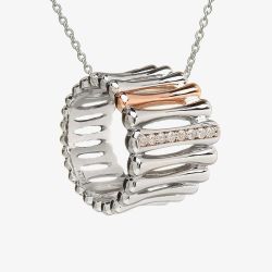 House Of Lor Silver Rose Gold Cubic Zirconia Curved Bar Pendant H-40009