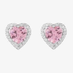 Starbright Sterling Silver Heart Shaped Cubic Zirconia Halo Stud Earrings THB-03E PK