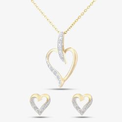 9ct Yellow Gold Diamond Heart Jewellery Set PP03816Y & PE04605Y