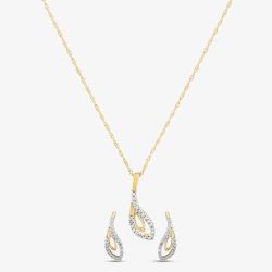 9ct Yellow Gold Diamond Tear Drop Jewellery Set THP43039-08 (YG) & THE41403-15 (YG)