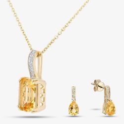 9ct Yellow Gold Citrine & Diamond Jewellery Set